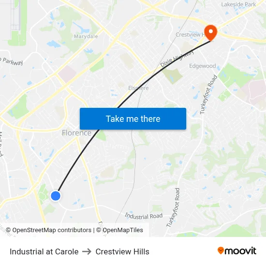 Industrial at Carole to Crestview Hills map