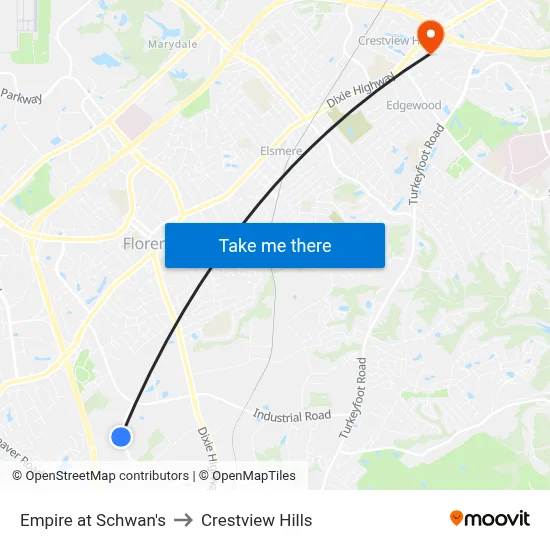 Empire at Schwan's to Crestview Hills map