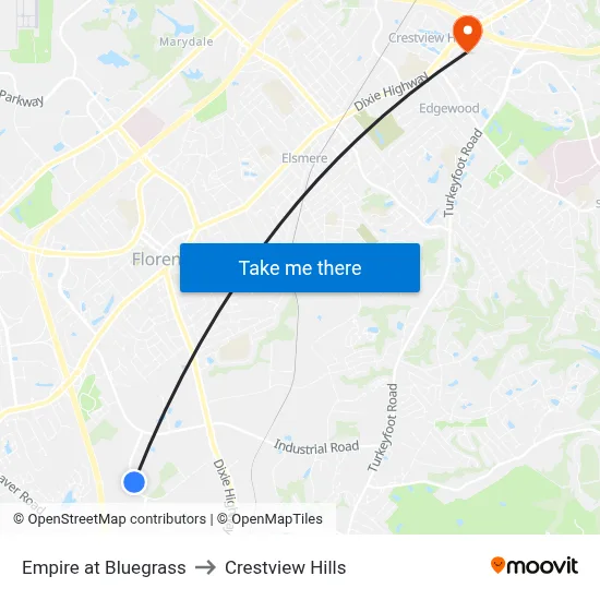 Empire at Bluegrass to Crestview Hills map