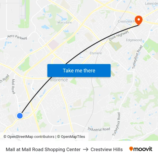 Mall at Mall Road Shopping Center to Crestview Hills map