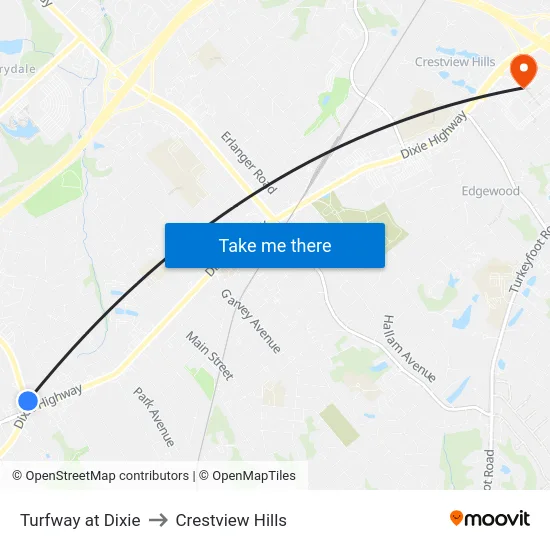 Turfway at Dixie to Crestview Hills map