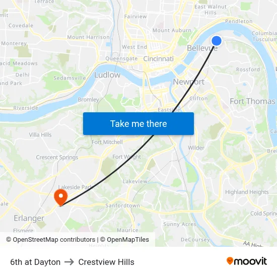 6th at Dayton to Crestview Hills map