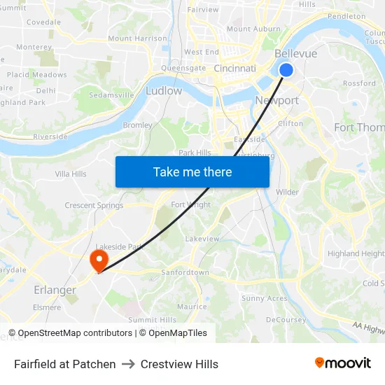 Fairfield at Patchen to Crestview Hills map