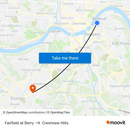 Fairfield at Berry to Crestview Hills map