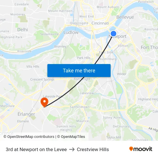 3rd at Newport on the Levee to Crestview Hills map