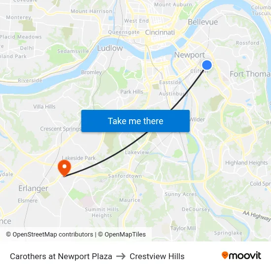Carothers at Newport Plaza to Crestview Hills map
