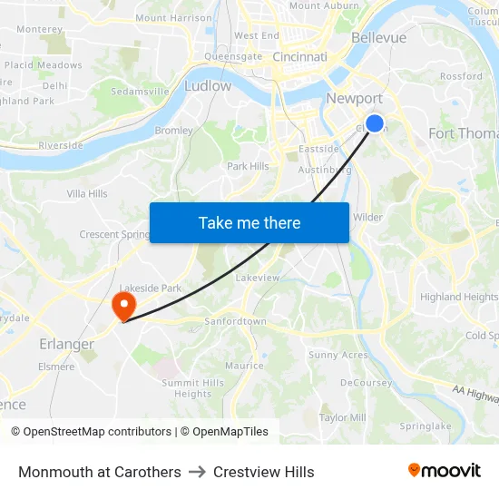 Monmouth at Carothers to Crestview Hills map