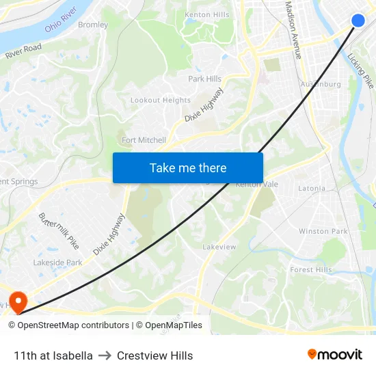 11th at Isabella to Crestview Hills map