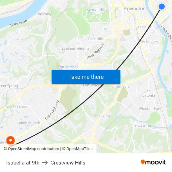 Isabella at 9th to Crestview Hills map
