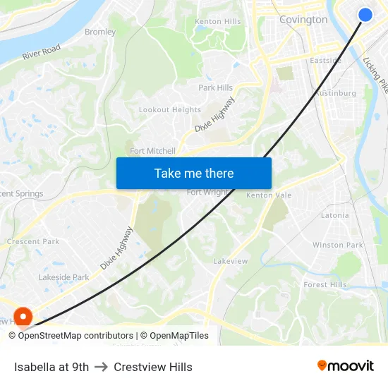 Isabella at 9th to Crestview Hills map