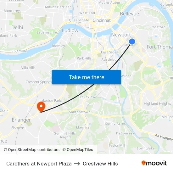 Carothers at Newport Plaza to Crestview Hills map