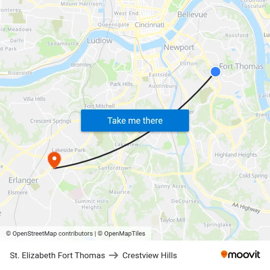 St. Elizabeth Fort Thomas to Crestview Hills map