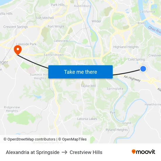 Alexandria at Springside to Crestview Hills map