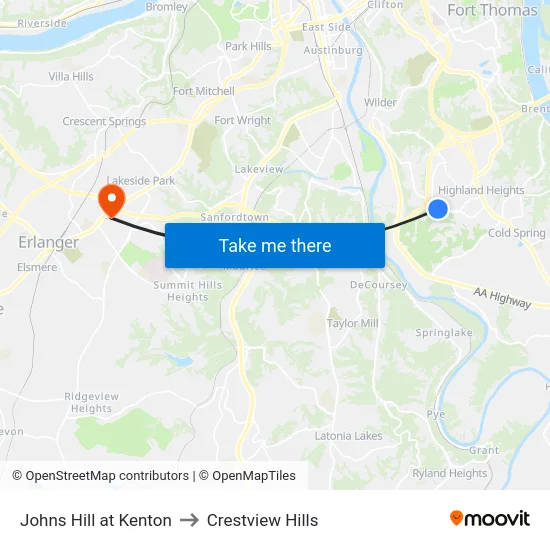 Johns Hill at Kenton to Crestview Hills map