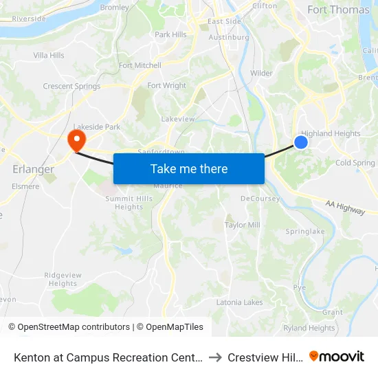 Kenton at Campus Recreation Center to Crestview Hills map