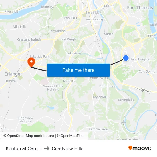 Kenton at Carroll to Crestview Hills map