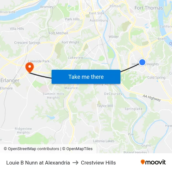 Louie B Nunn at Alexandria to Crestview Hills map