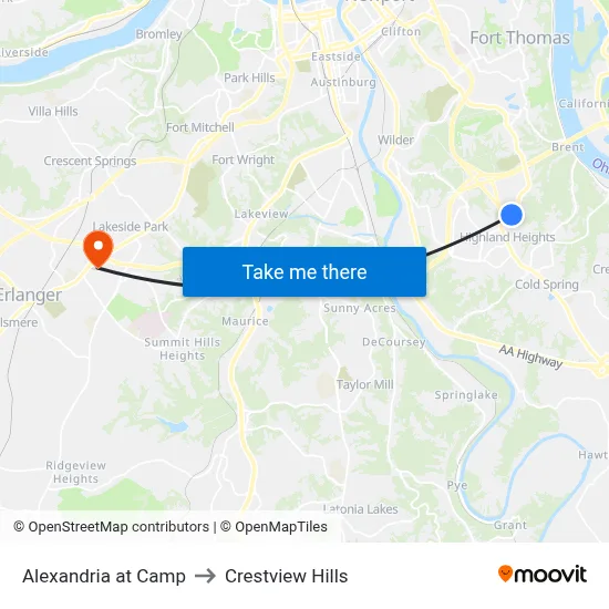 Alexandria at Camp to Crestview Hills map