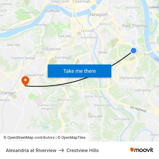 Alexandria at Riverview to Crestview Hills map