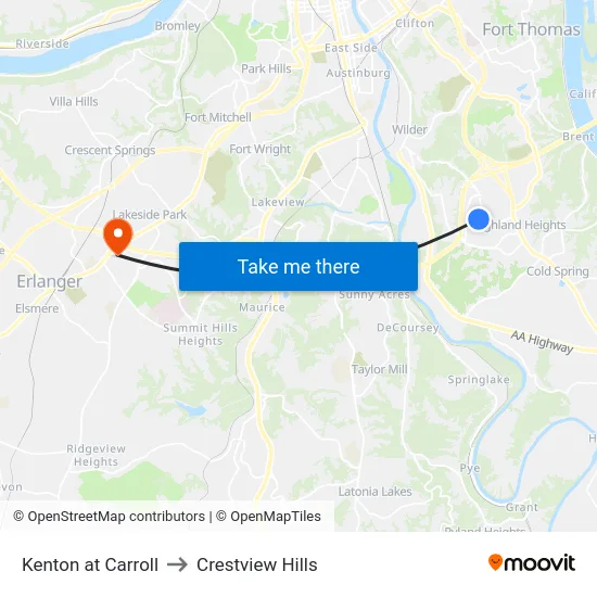 Kenton at Carroll to Crestview Hills map