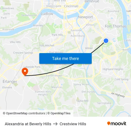 Alexandria at Beverly Hills to Crestview Hills map