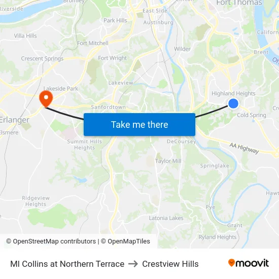 Ml Collins at Northern Terrace to Crestview Hills map