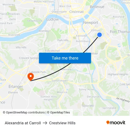 Alexandria at Carroll to Crestview Hills map