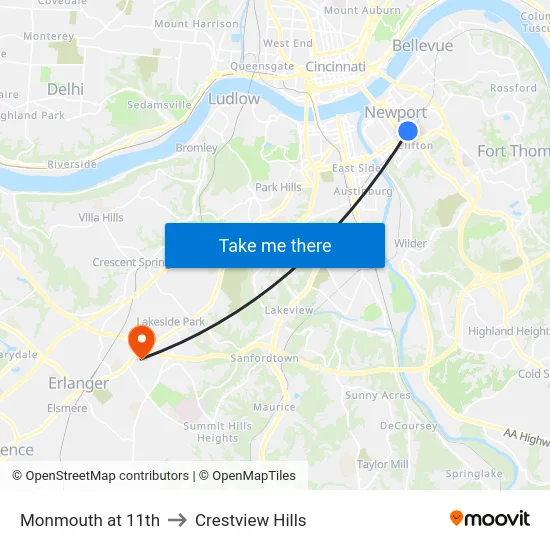 Monmouth at 11th to Crestview Hills map