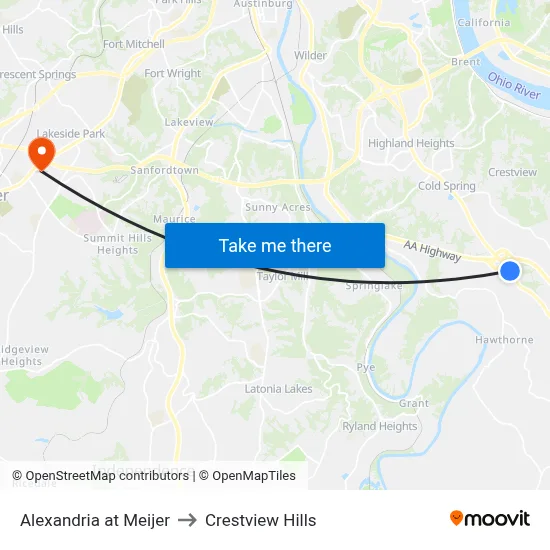 Alexandria at Meijer to Crestview Hills map