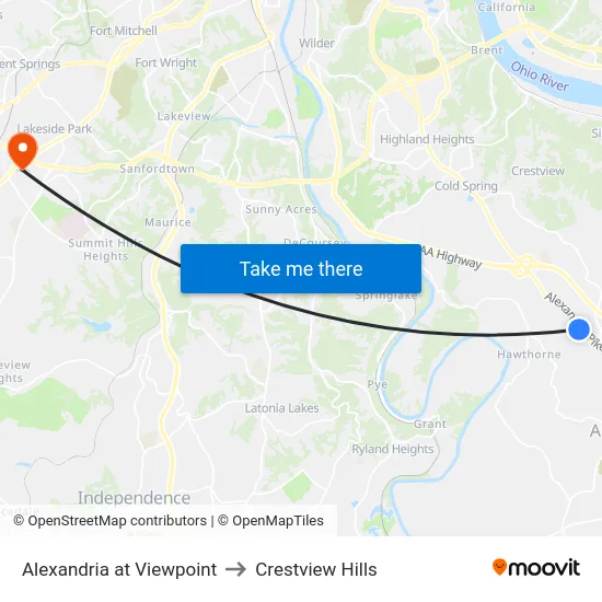 Alexandria at Viewpoint to Crestview Hills map