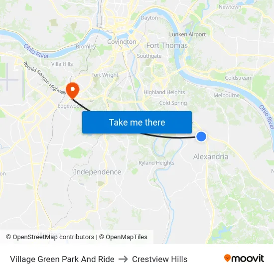 Village Green Park And Ride to Crestview Hills map