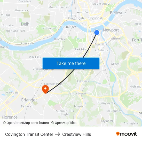 Covington Transit Center to Crestview Hills map