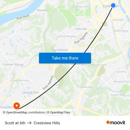 Scott at 6th to Crestview Hills map