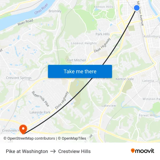Pike at Washington to Crestview Hills map