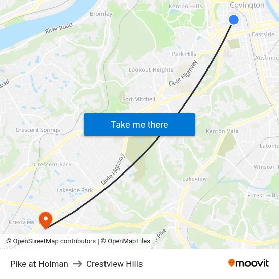 Pike at Holman to Crestview Hills map