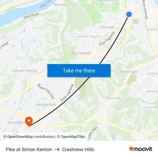 Pike at Simon Kenton to Crestview Hills map
