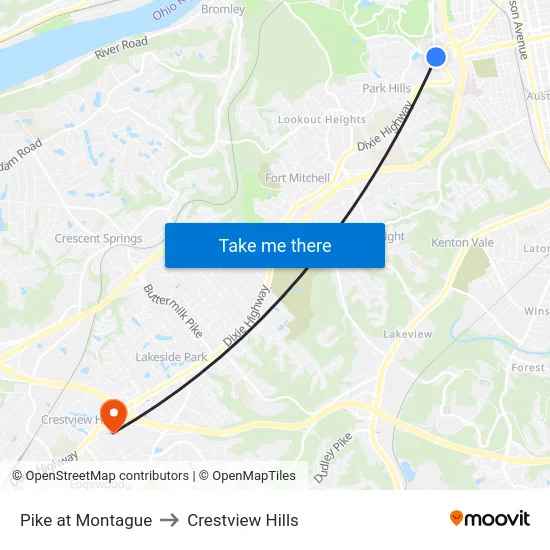 Pike at Montague to Crestview Hills map