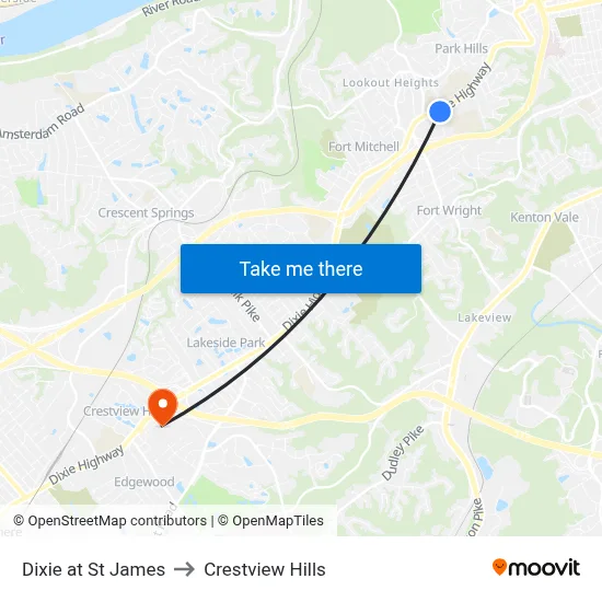 Dixie at St James to Crestview Hills map