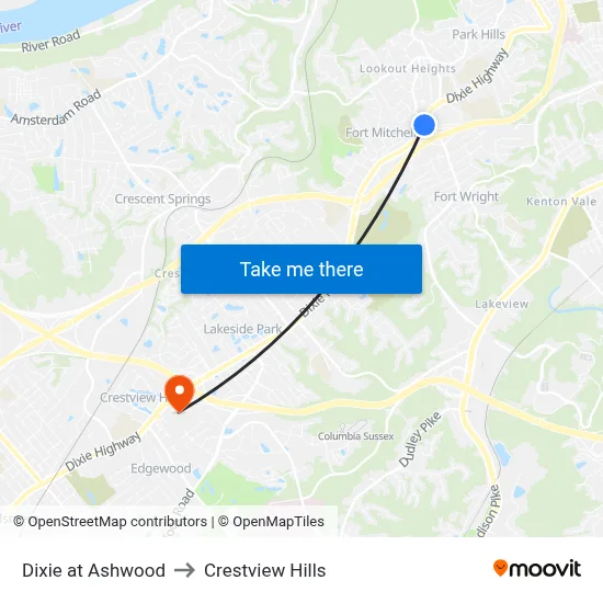 Dixie at Ashwood to Crestview Hills map