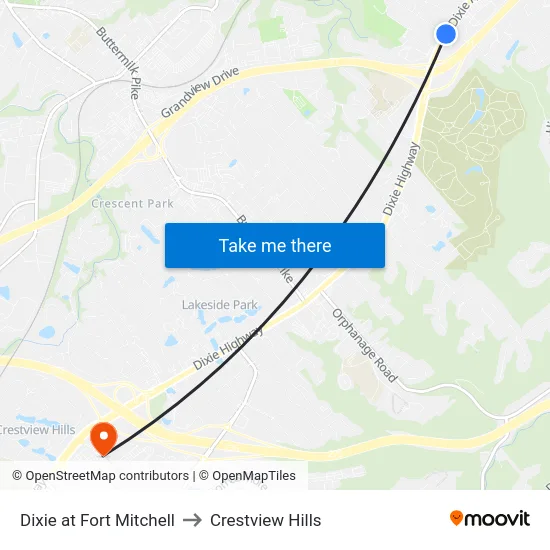Dixie at Fort Mitchell to Crestview Hills map