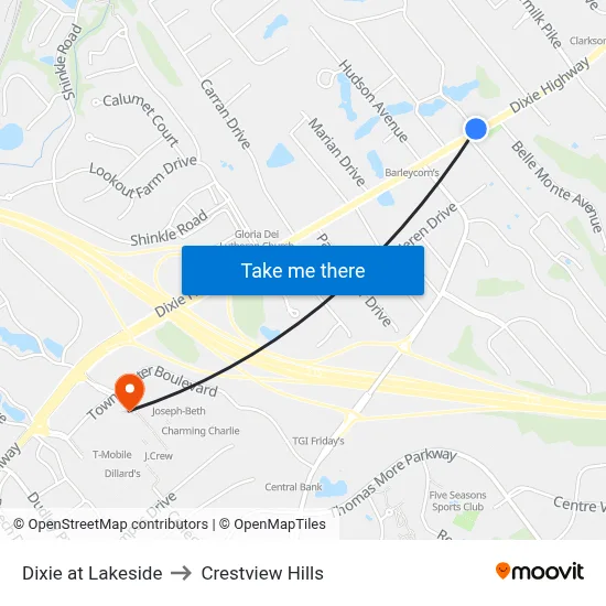 Dixie at Lakeside to Crestview Hills map