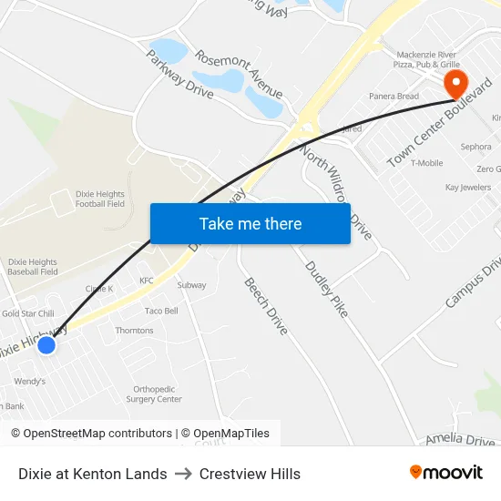 Dixie at Kenton Lands to Crestview Hills map