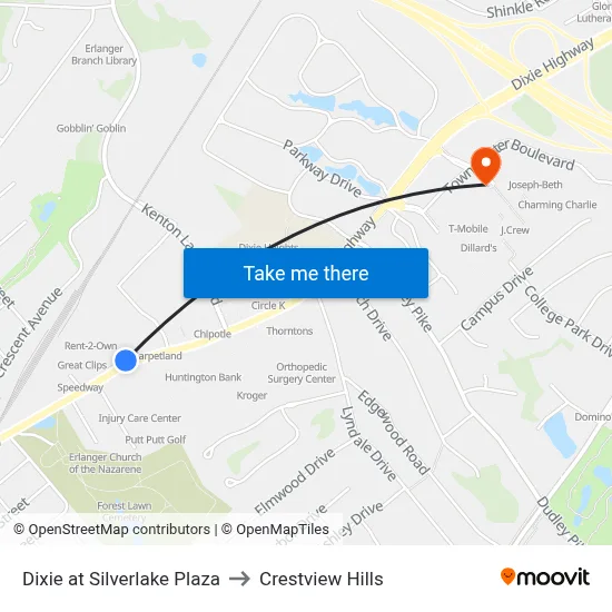 Dixie at Silverlake Plaza to Crestview Hills map
