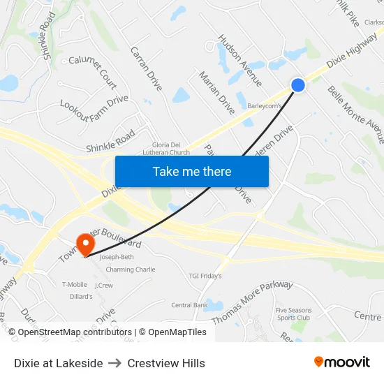 Dixie at Lakeside to Crestview Hills map