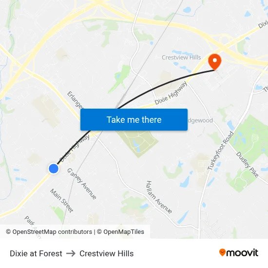 Dixie at Forest to Crestview Hills map