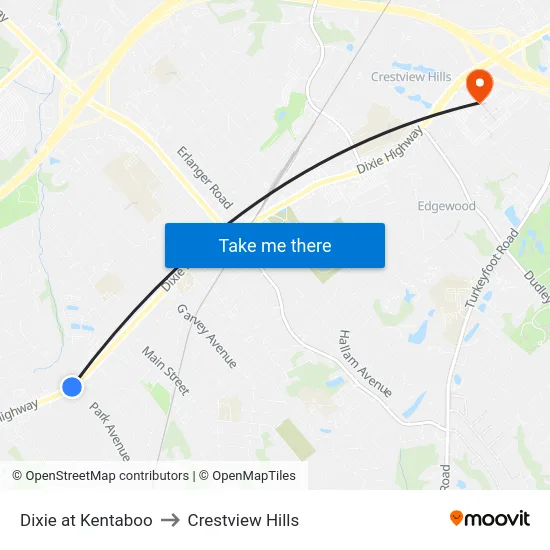 Dixie at Kentaboo to Crestview Hills map