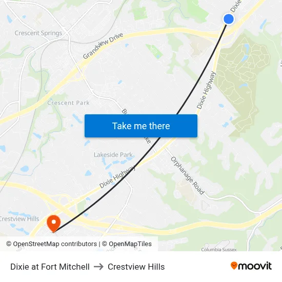 Dixie at Fort Mitchell to Crestview Hills map