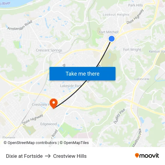 Dixie at Fortside to Crestview Hills map