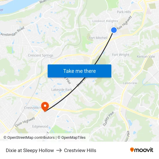 Dixie at Sleepy Hollow to Crestview Hills map