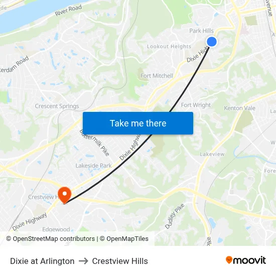Dixie at Arlington to Crestview Hills map